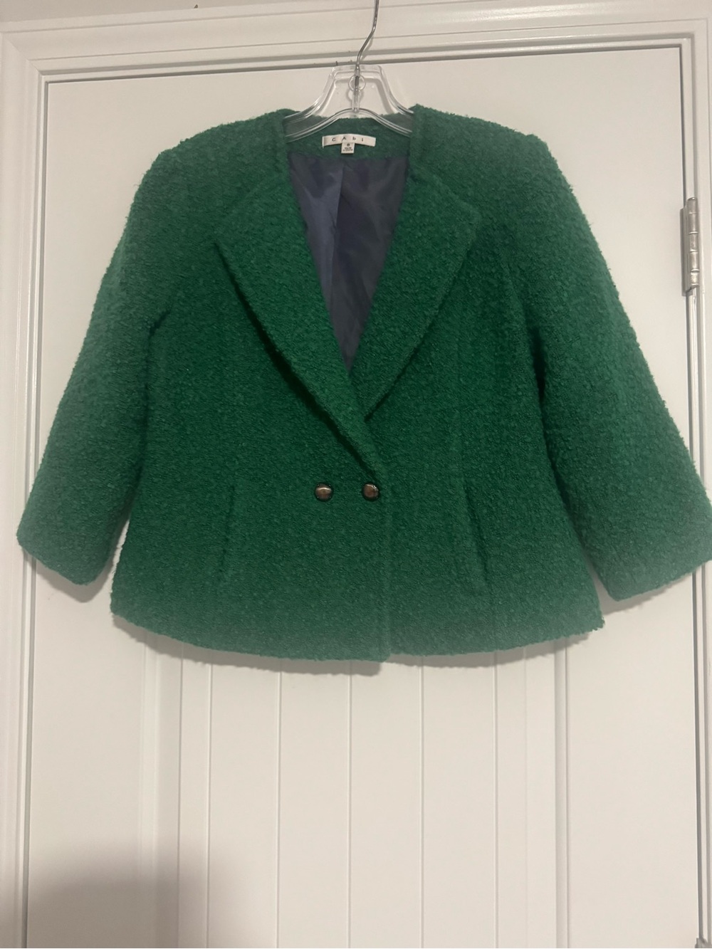CAbi Deep Green Teddy Bouclé Double-Breasted Jacket
